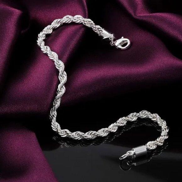 Stunning Twisted Rope Bracelet 4mm Thick, Stamped 925 Solid Sterling Silver - Picture 6 of 6